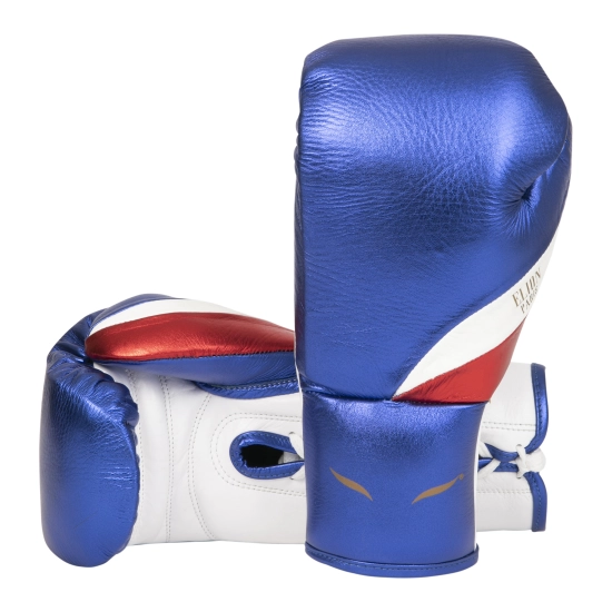 Elion Paris Elegant Leather Lace Combat Gloves Blue - White - Red